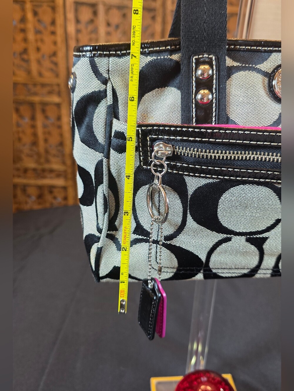 Coach Signature Canvas Black and Khaki Tote Bag - Picture 4 of 16